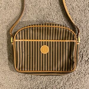Vintage Fendi Pequin Striped Leather Crossbody Bag Purse Y2K 80’s 90’s